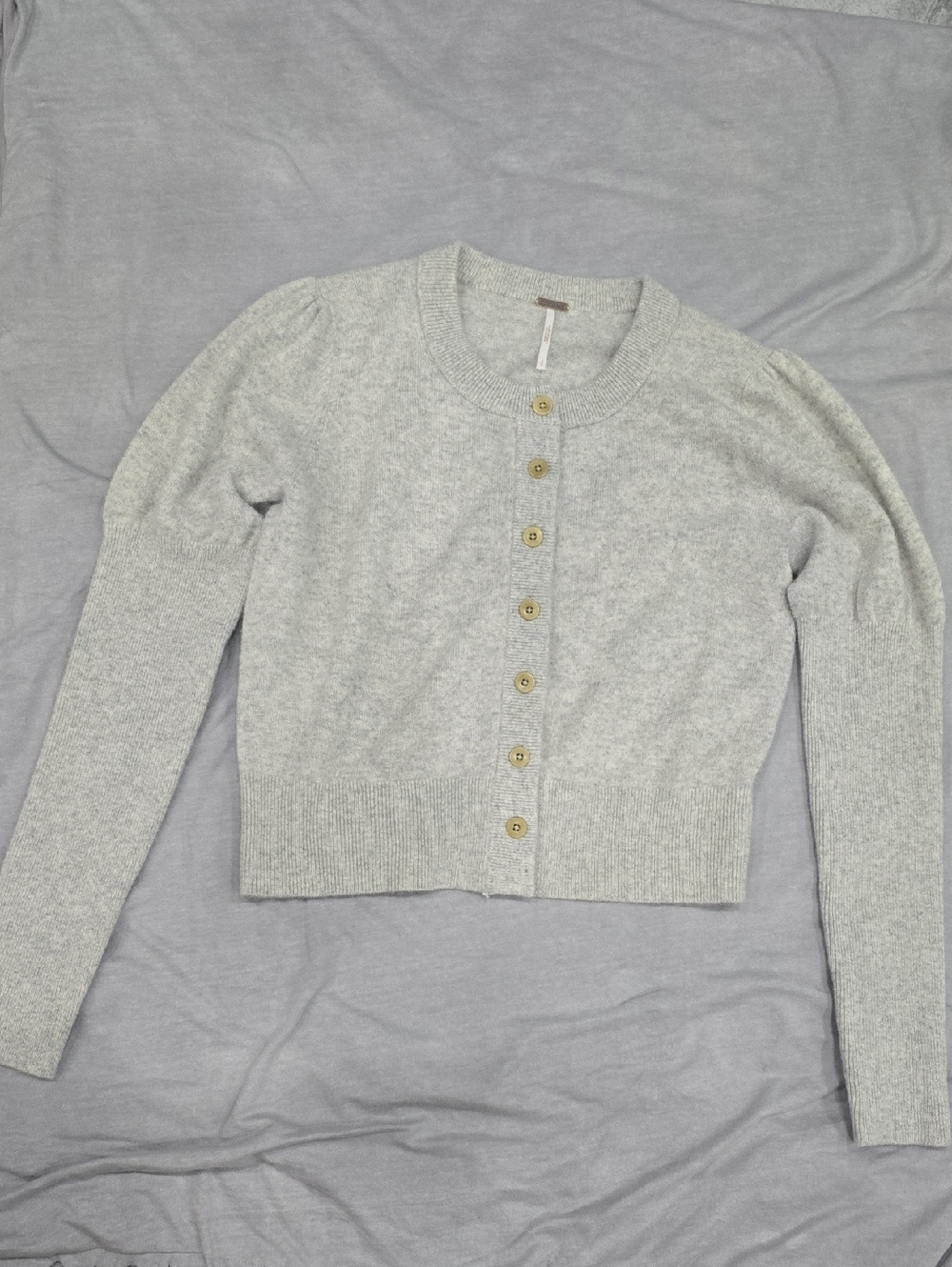 Free People Light Gray Button-Front Cropped Cardigan